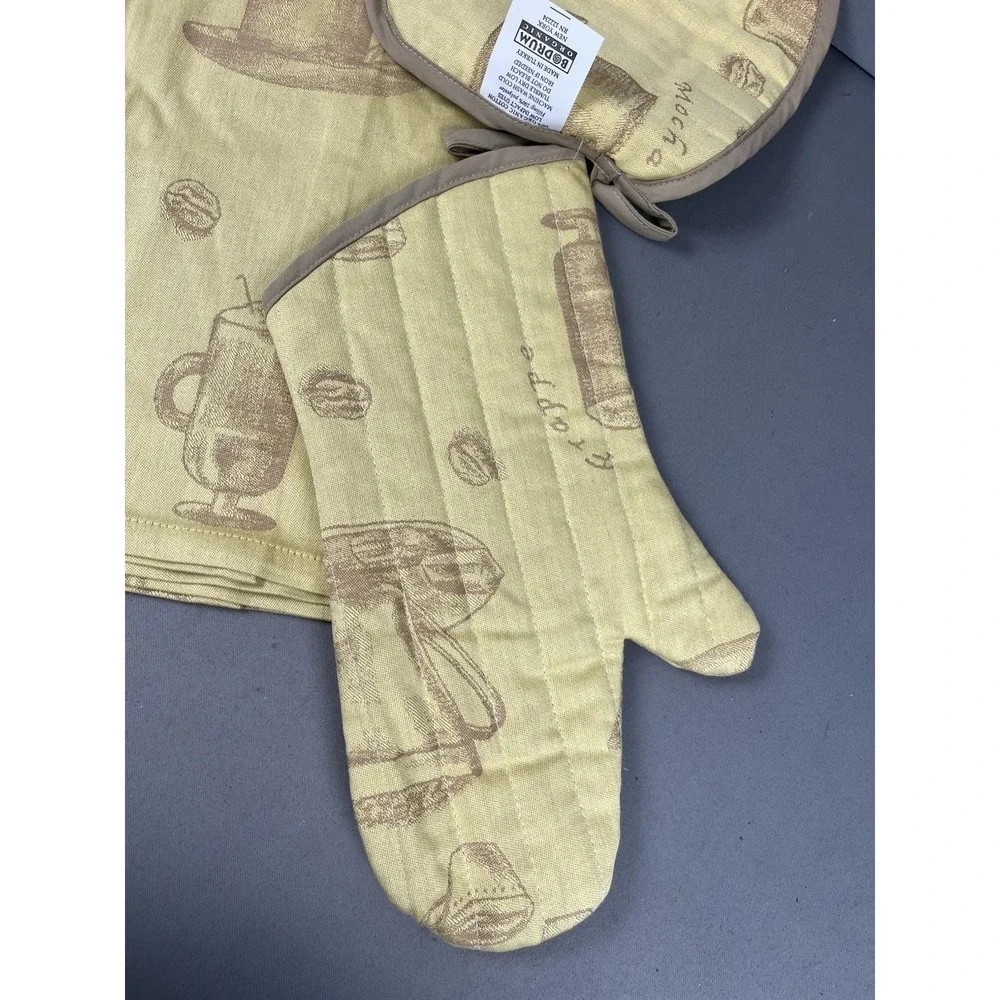 Bodrum Organic Tea Towel, Oven Mitt & Pot Holder Set - Organic Cotton - NEW